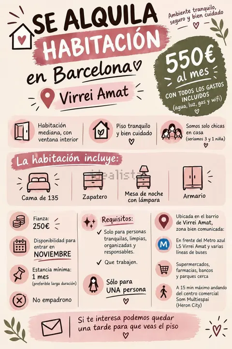 Habitació de lloguer, Barcelona (2/5)