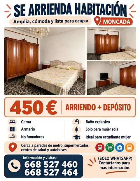 Habitación en alquiler, Moncada