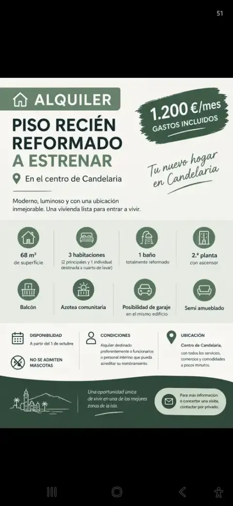 Piso de 68 m² en Candelaria