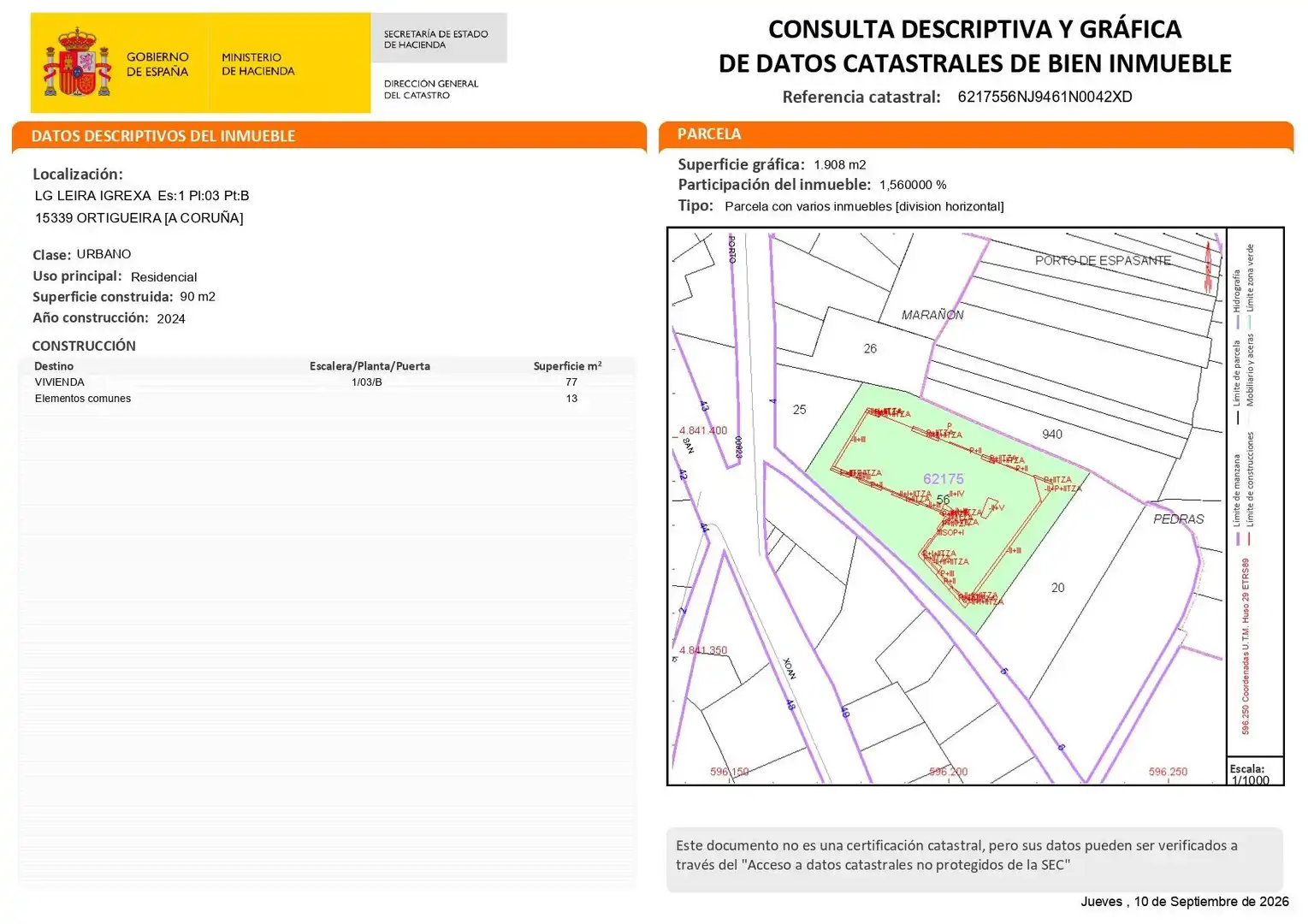 Piso de 77 m² en Ortigueira